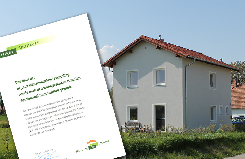 Errichtung des ersten wohngesunden KICKINGER-Hauses mit zertifizierter Innenraumluftqualität